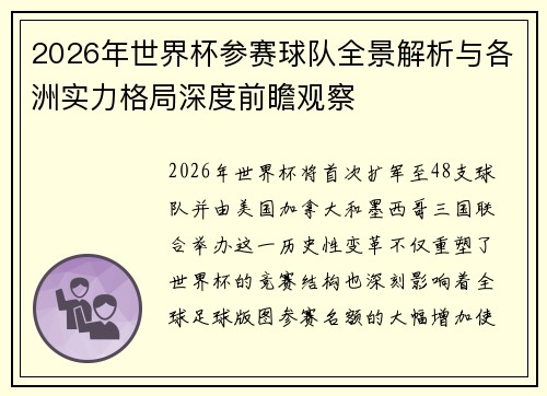 2026年世界杯参赛球队全景解析与各洲实力格局深度前瞻观察